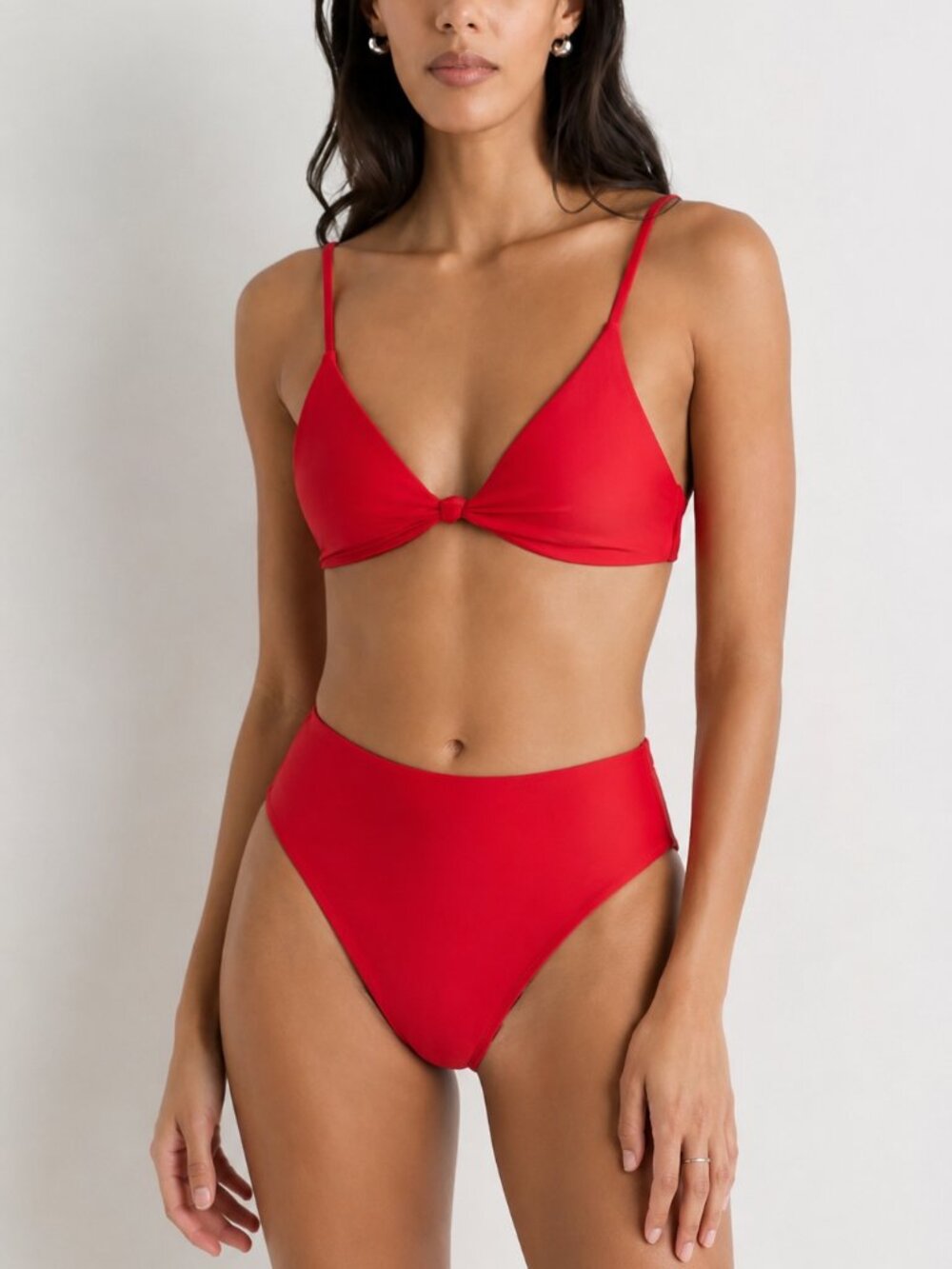 Quince Italian Knotted Triangle Bikini Set High-Rise High-Leg Bottom NWT